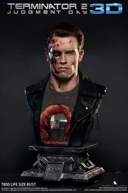 TERMINATOR 2 JUDGMENT DAY 3D LIFE-SIZE BUST-T-800 TYPE: PREMIUM STATUE QUEEN STUDIO - Image 3
